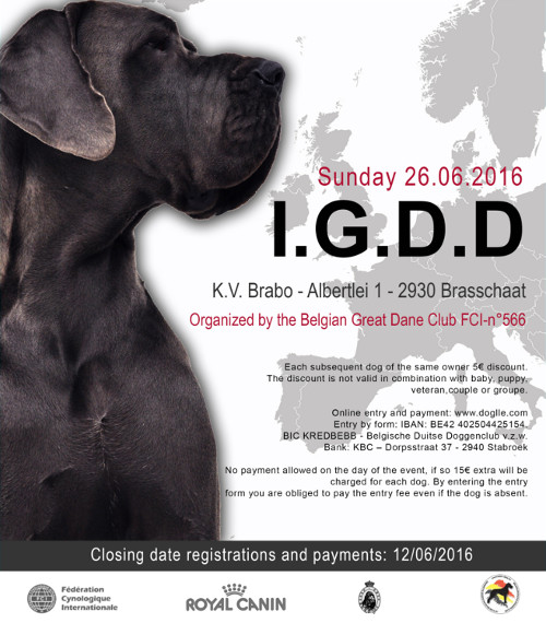affiche de la journée internationale du dogue allemand 2016 à Brasschaat
